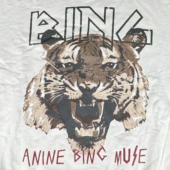Anine Bing Muse Sz S Tiger Sweatshirt Beige Fleece Pullover Glam Minimalist Art - Picture 4 of 13